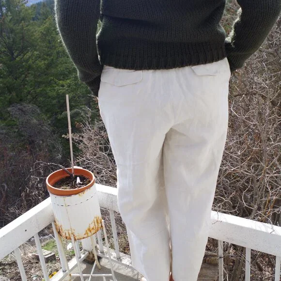 Linen Wide Leg Khaki Ladies Pants - Picture 4 of 9